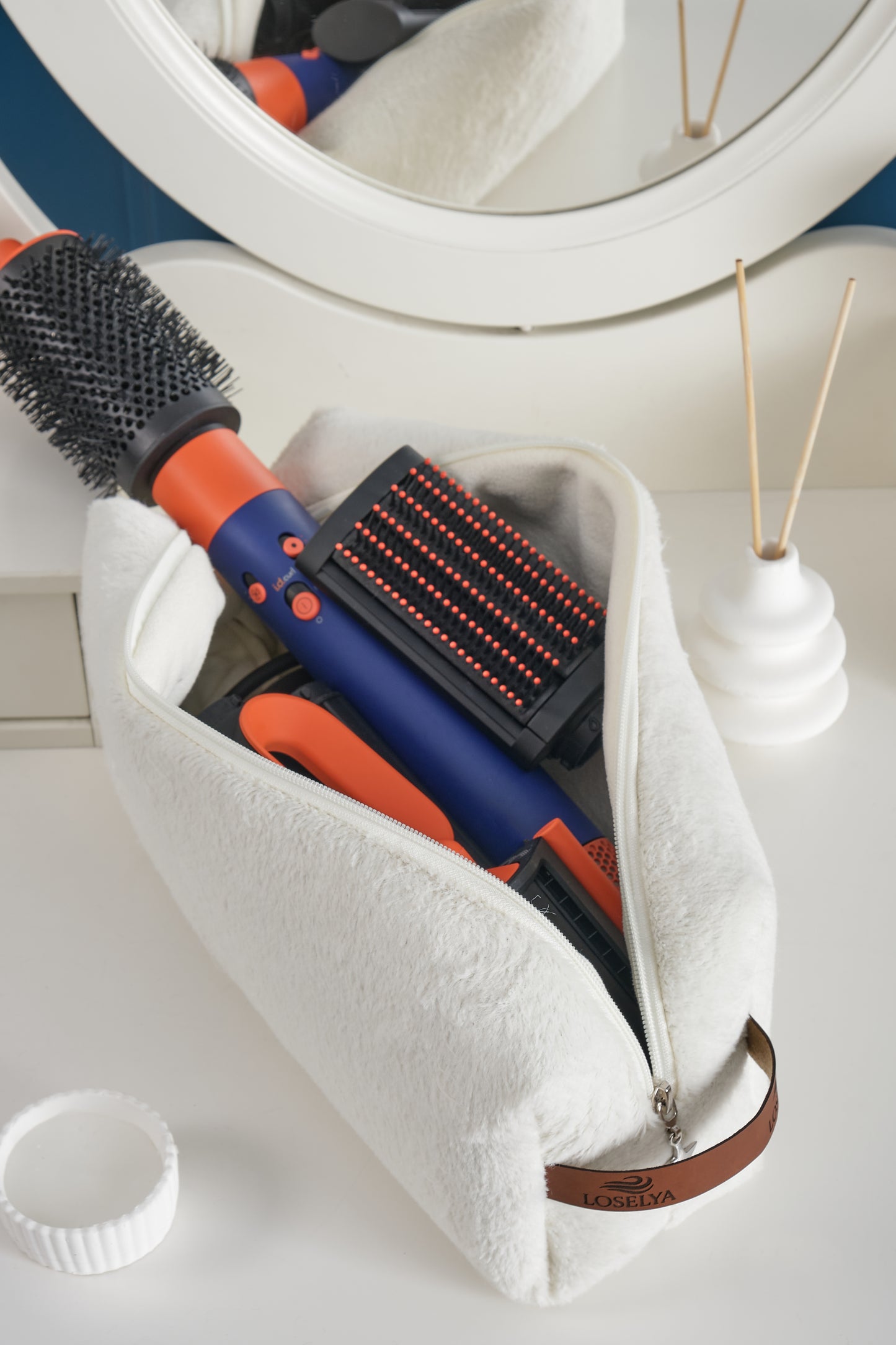 Ekru Airwrap Uyumlu Tüm Parçalar Için Çanta Düzleştirici Saç Maşası Çantası Büyük Boy Makyaj Çantası