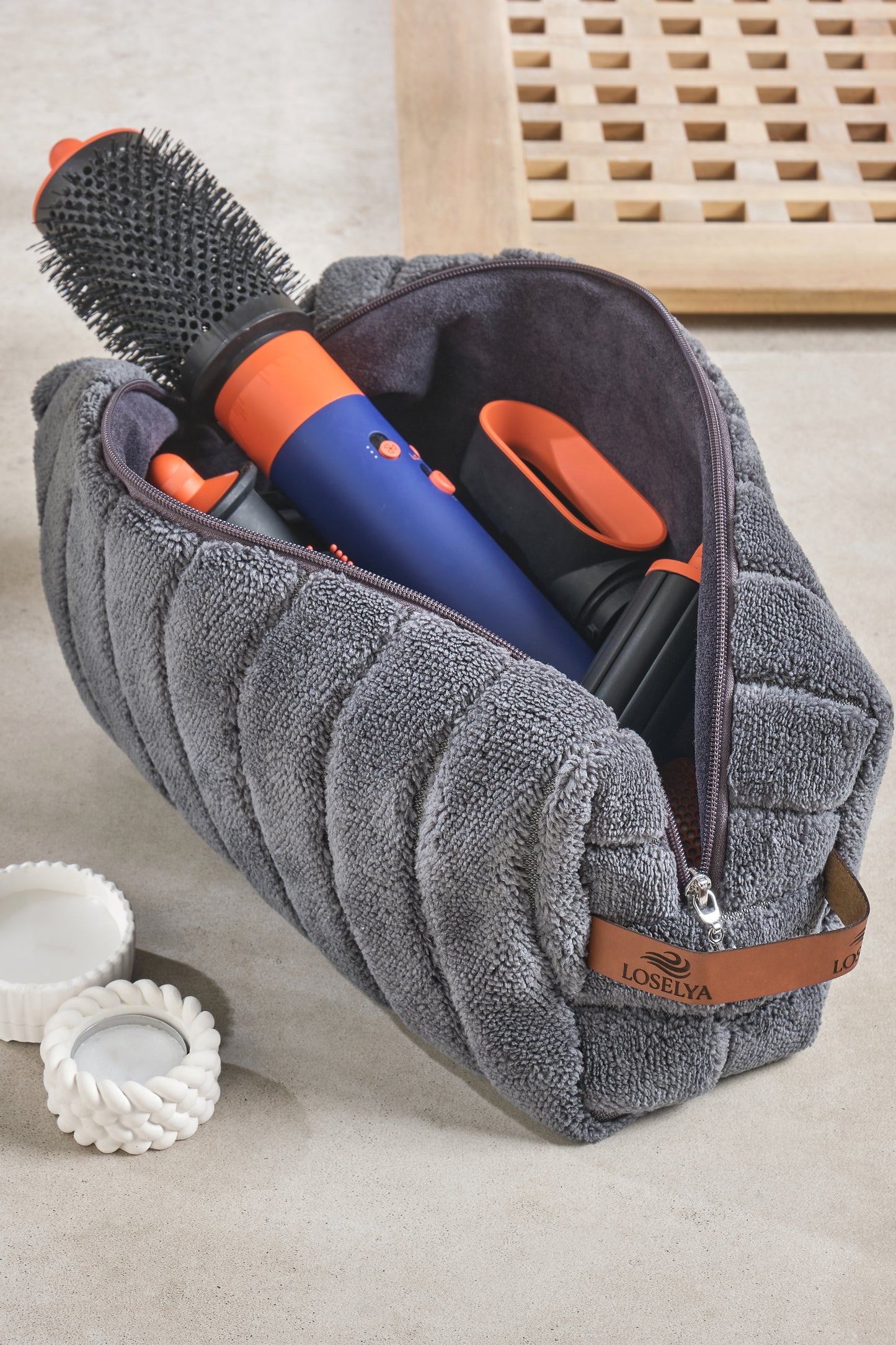 Antrasit-Dalga Airwrap Uyumlu Tüm Parçalar Için Çanta Düzleştirici Saç Maşası Çantası Büyük Boy Makyaj Çantası