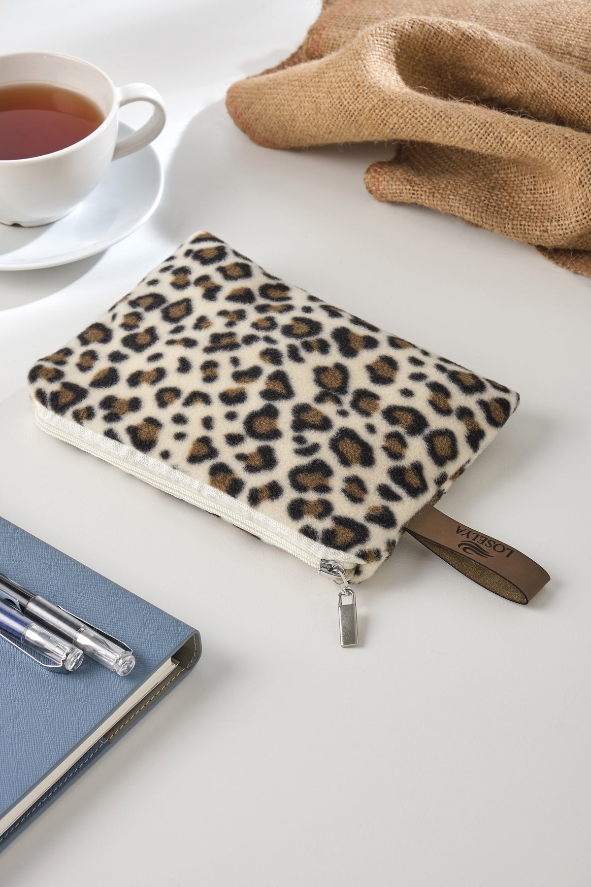 Leopar Soft Kumaş Deri Etiketli Lüks Cüzdan Telefon Kredi Kartı Anahtarlık Bozuk Paralık