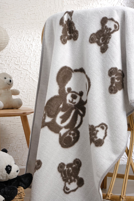 Ayıcık Desenli Çift Taraflı Bebek Ve Çocuk Battaniye Bir Tarafı Welsoft Arka Yüzü Polar