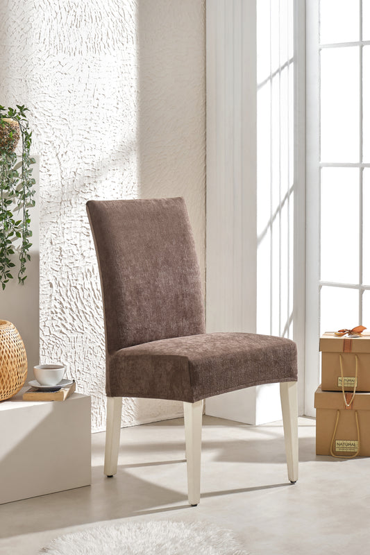 Kahverengi Ultra Soft Yumuşak Esnek Sandalye Kılıfı - Yüksek Sırtlı Sandalye Uyumlu - Tam Koruma
