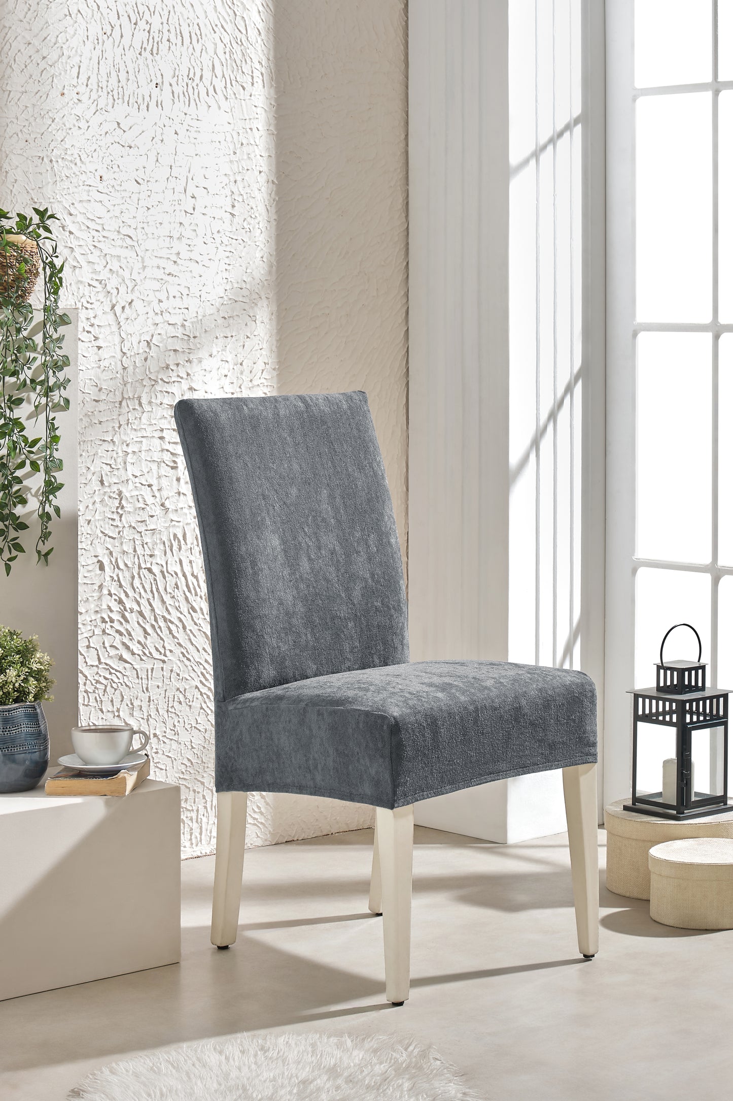 Antrasit Gri Ultra Soft Yumuşak Esnek Sandalye Kılıfı - Yüksek Sırtlı Sandalye Uyumlu - Tam Koruma