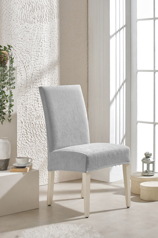 Açık Gri Ultra Soft Yumuşak Esnek Sandalye Kılıfı - Yüksek Sırtlı Sandalye Uyumlu - Tam Koruma