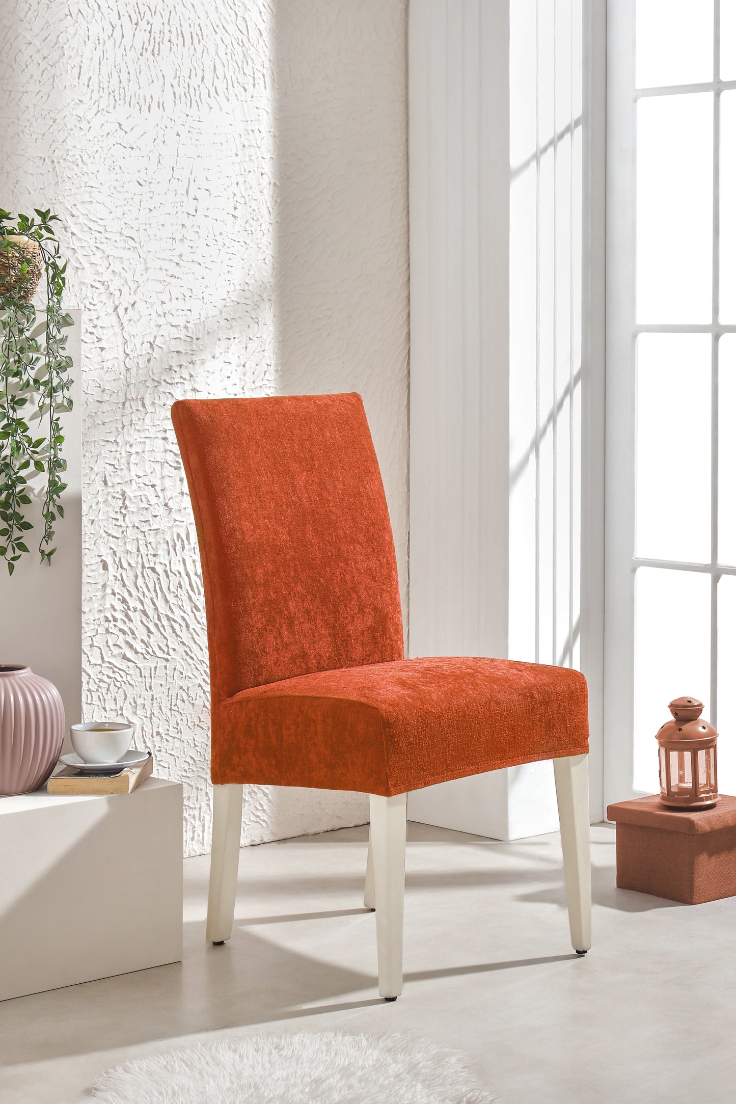 Kiremit Turuncu Ultra Soft Yumuşak Esnek Sandalye Kılıfı - Yüksek Sırtlı Sandalye Uyumlu - Tam Koruma