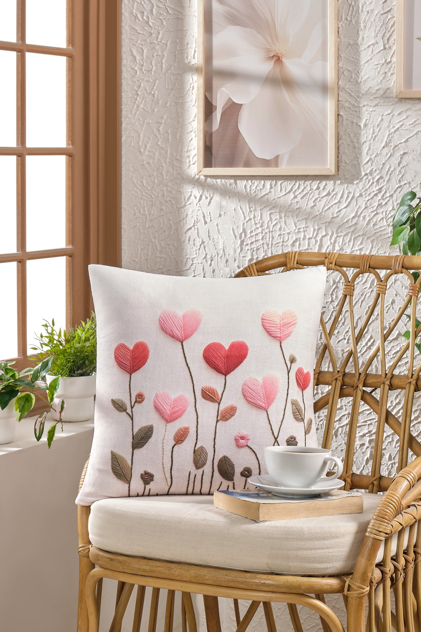 Kalp Soft Kadife Baskılı 43 x 43 cm Kırlent Kılıfı