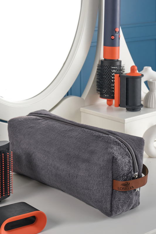 Antrasit Airwrap Uyumlu Tüm Parçalar Için Çanta Düzleştirici Saç Maşası Çantası Büyük Boy Makyaj Çantası