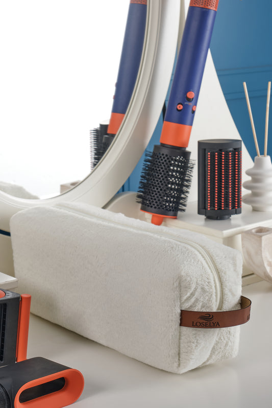 Ekru Airwrap Uyumlu Tüm Parçalar Için Çanta Düzleştirici Saç Maşası Çantası Büyük Boy Makyaj Çantası