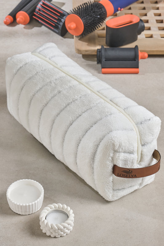 Ekru-Dalga Airwrap Uyumlu Tüm Parçalar Için Çanta Düzleştirici Saç Maşası Çantası Büyük Boy Makyaj Çantası