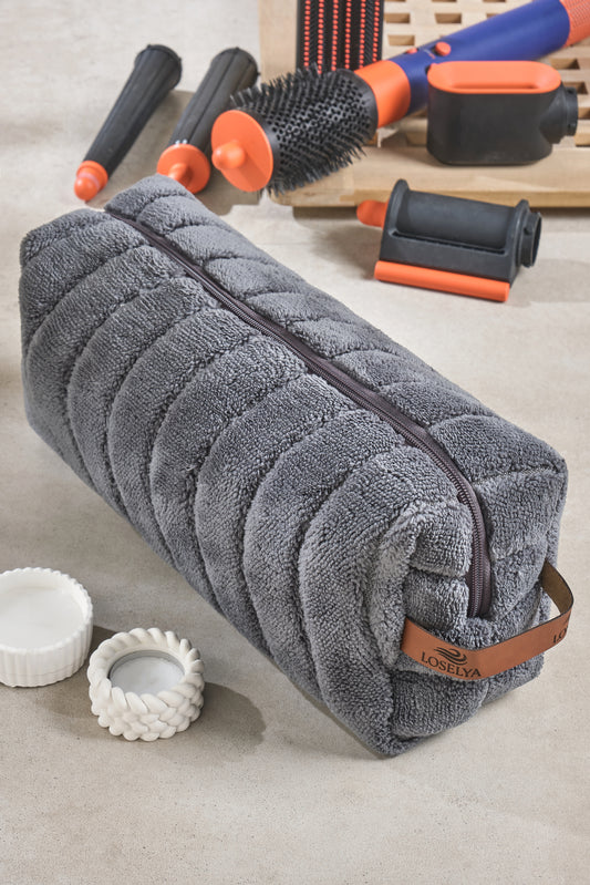 Antrasit-Dalga Airwrap Uyumlu Tüm Parçalar Için Çanta Düzleştirici Saç Maşası Çantası Büyük Boy Makyaj Çantası