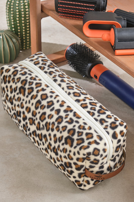 Leopar Desen Airwrap Uyumlu Tüm Parçalar Için Çanta Düzleştirici Saç Maşası Çantası Büyük Boy Makyaj Çantası