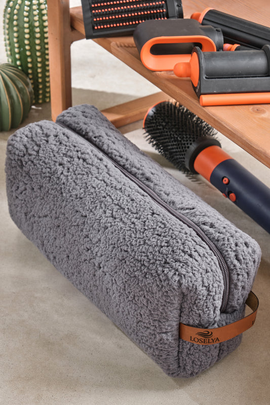 Gri-Kuzu Airwrap Uyumlu Tüm Parçalar Için Çanta Düzleştirici Saç Maşası Çantası Büyük Boy Makyaj Çantası