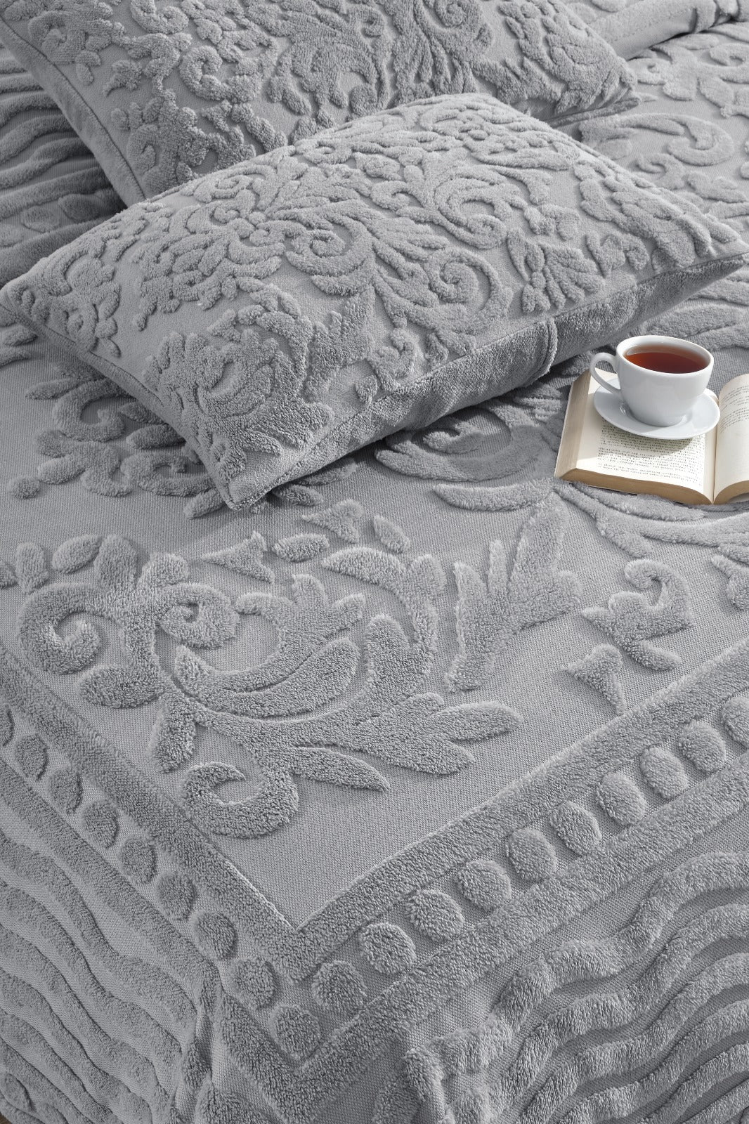 Gri Bohem Yatak Örtüsü 220 X 240 Çift Kişilik Peluş Yumuşak Welsoft 2 Adet Yastık Kılıfı Çeyiz