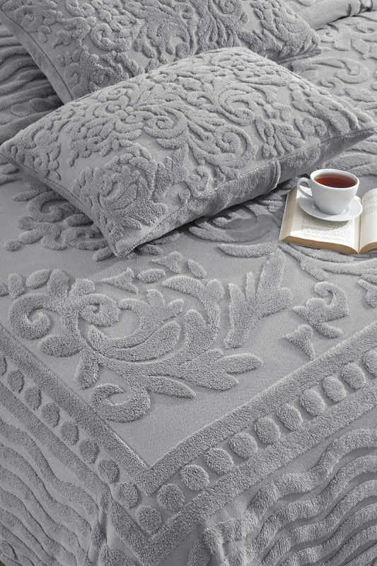 Gri Bohem Yatak Örtüsü 220 X 240 Çift Kişilik Peluş Yumuşak Welsoft 2 Adet Yastık Kılıfı Çeyiz