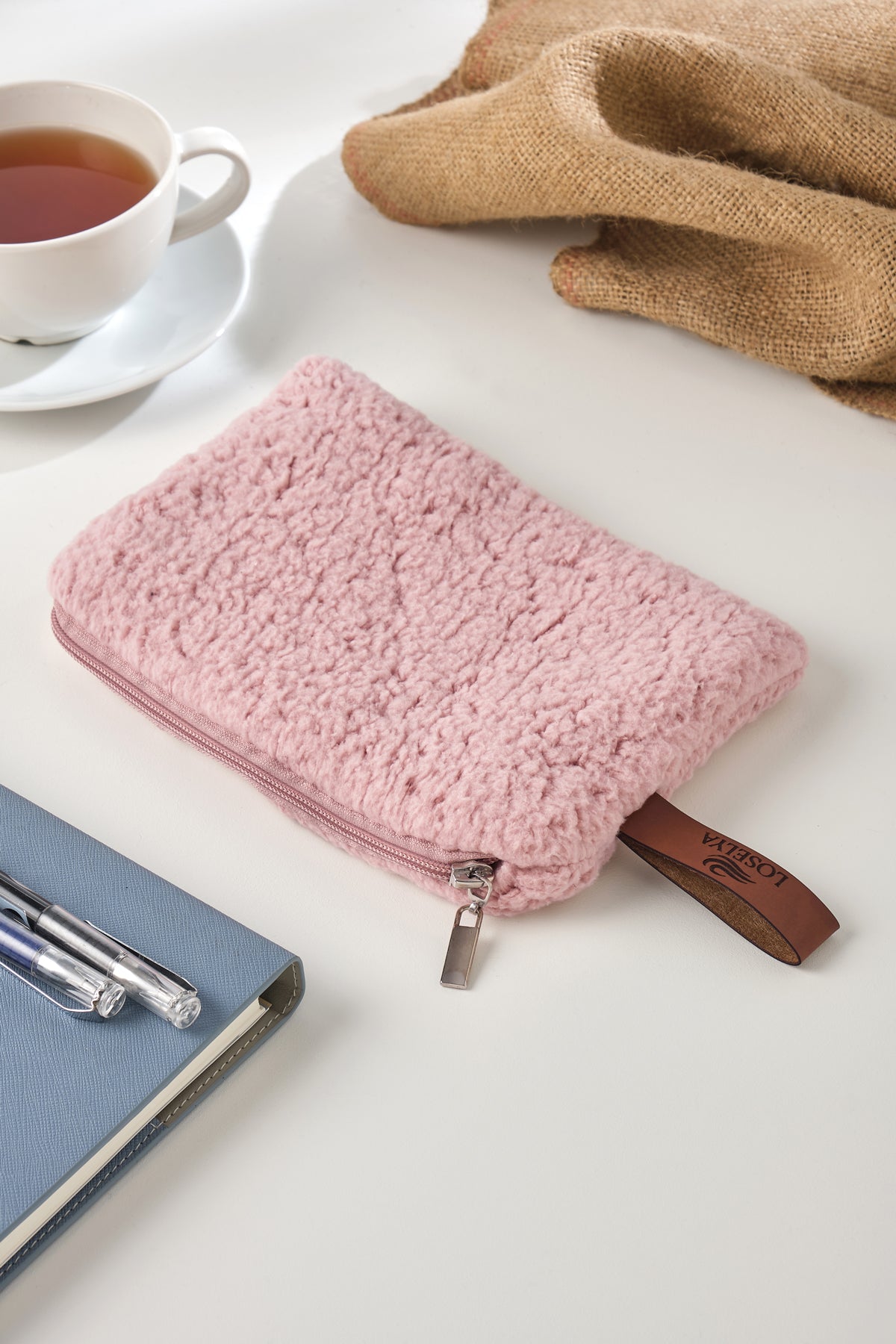 Pembe Soft Kumaş Deri Etiketli Lüks Cüzdan Telefon Kredi Kartı Anahtarlık Bozuk Paralık