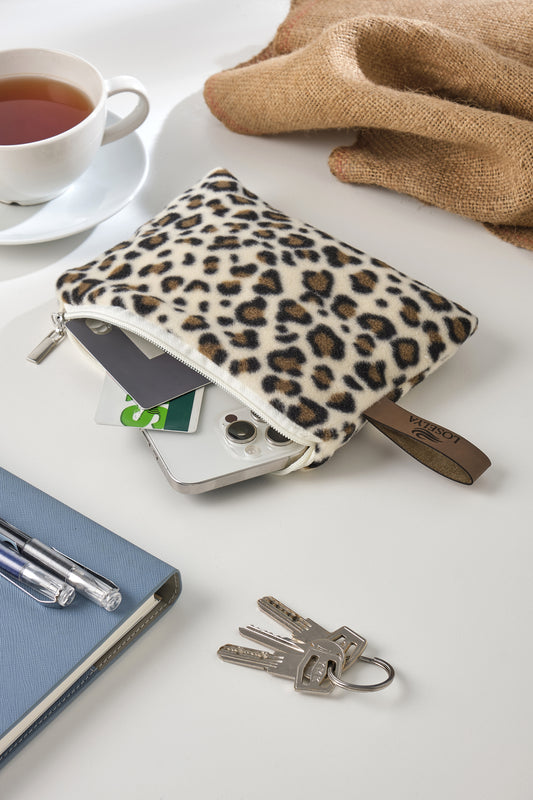 Leopar Soft Kumaş Deri Etiketli Lüks Cüzdan Telefon Kredi Kartı Anahtarlık Bozuk Paralık