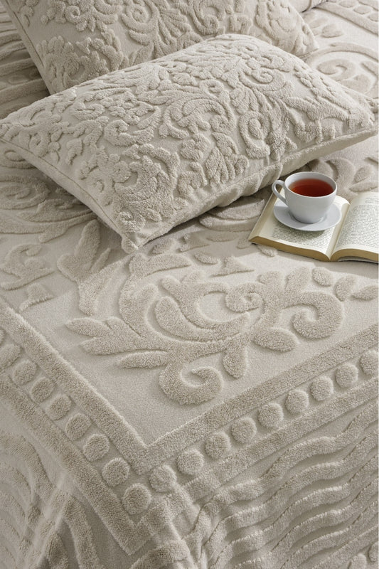 Bej Bohem Yatak Örtüsü 220 X 240 Çift Kişilik Peluş Yumuşak Welsoft 2 Adet Yastık Kılıfı Çeyiz