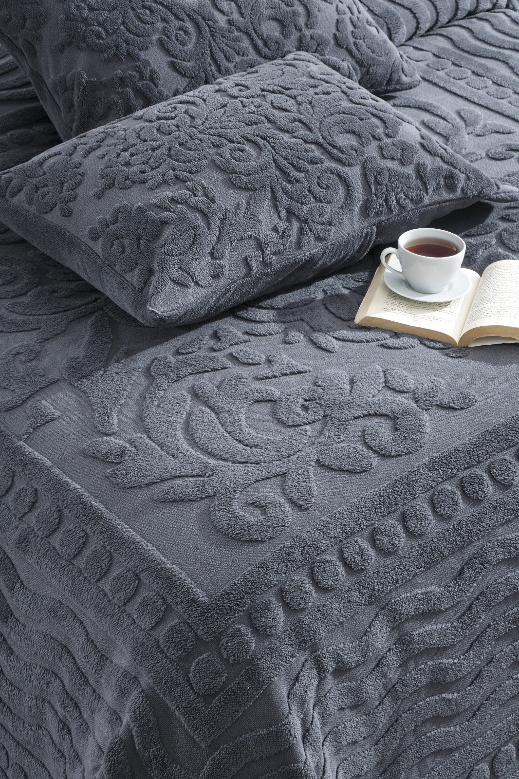 Antrasit Bohem Yatak Örtüsü 220 X 240 Çift Kişilik Peluş Yumuşak Welsoft 2 Adet Yastık Kılıfı Çeyiz