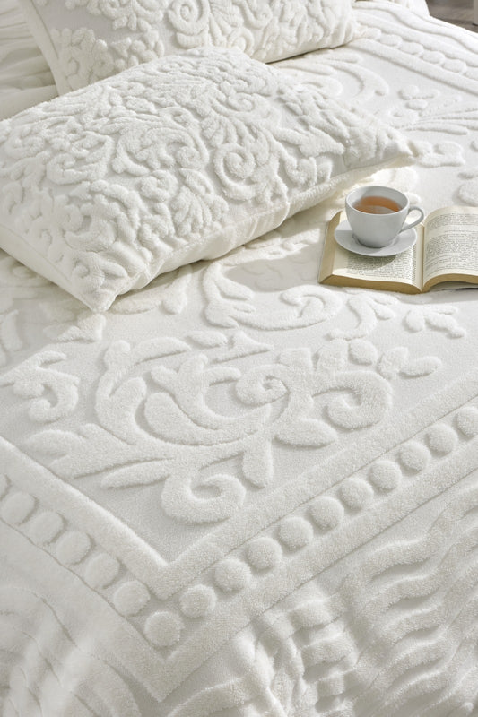 Ekru Bohem Yatak Örtüsü 220 X 240 Çift Kişilik Peluş Yumuşak Welsoft 2 Adet Yastık Kılıfı Çeyiz