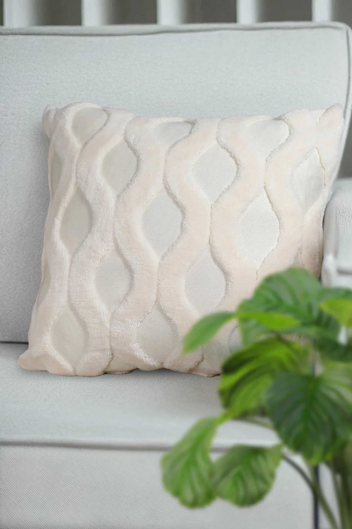 Ekru Su Yolu Bohem Özel Tasarım Punch Panç Desen Dekoratif Kırlent Kılıfı