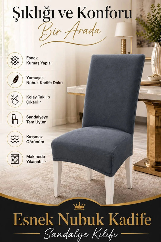Nubuk Kadife Ultra Soft Yumuşak Esnek Sandalye Kılıfı - Yüksek Sırtlı Sandalye Uyumlu - Tam Koruma