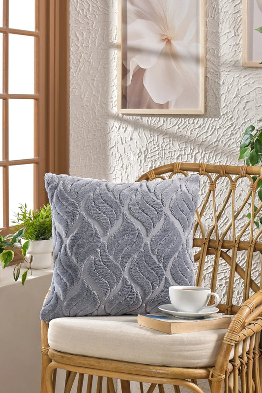 Gri Baklava Desen Bohem Özel Tasarım Punch Panç Desen Dekoratif Kırlent Kılıfı