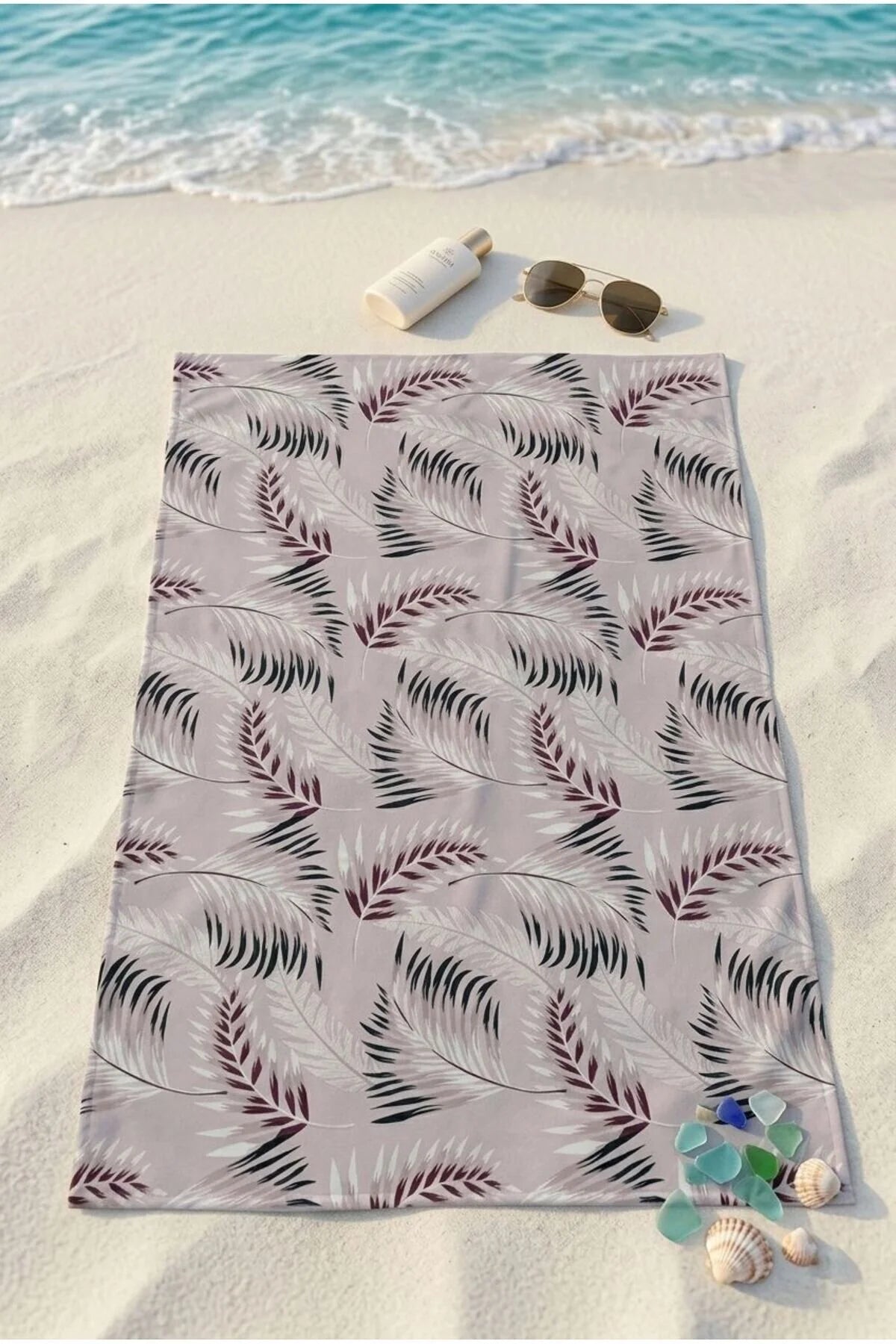 Modern Botanik Pembe Plaj Havlusu 70 x 150 cm