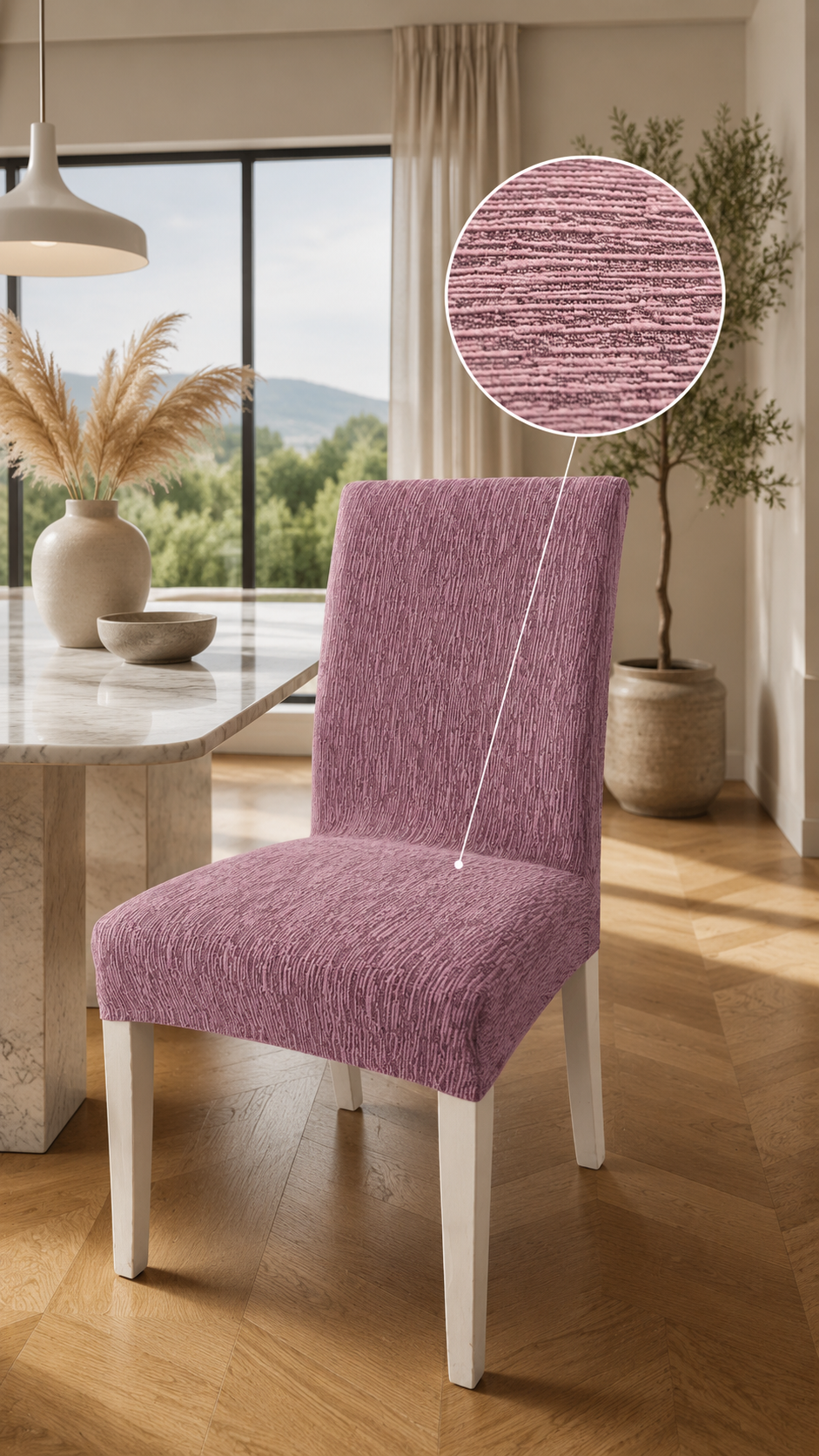 Pembe  Esnek Jakarlı Sandalye Kılıfı Yıkanabilir Koruyucu Kılıf