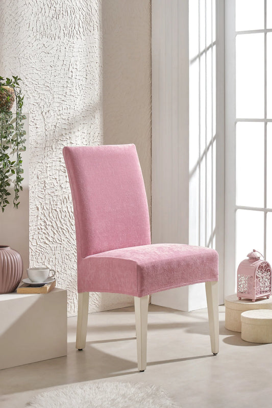 Pudra Ultra Soft Yumuşak Esnek Sandalye Kılıfı - Yüksek Sırtlı Sandalye Uyumlu