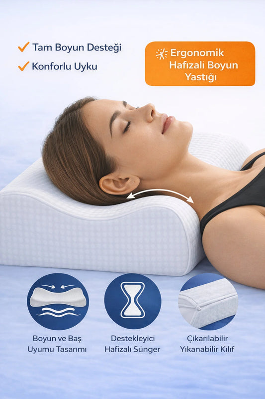 Çift Boyun Destekli Ergonomik %100 Bambu Visko Yastık 38x55cm Boyun Desteği Üst12cm Alt8cm 900 Gr.