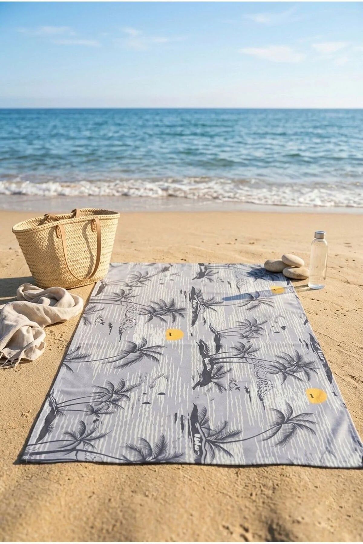 Retro Island Gri Plaj Havlusu 70 x 150 cm