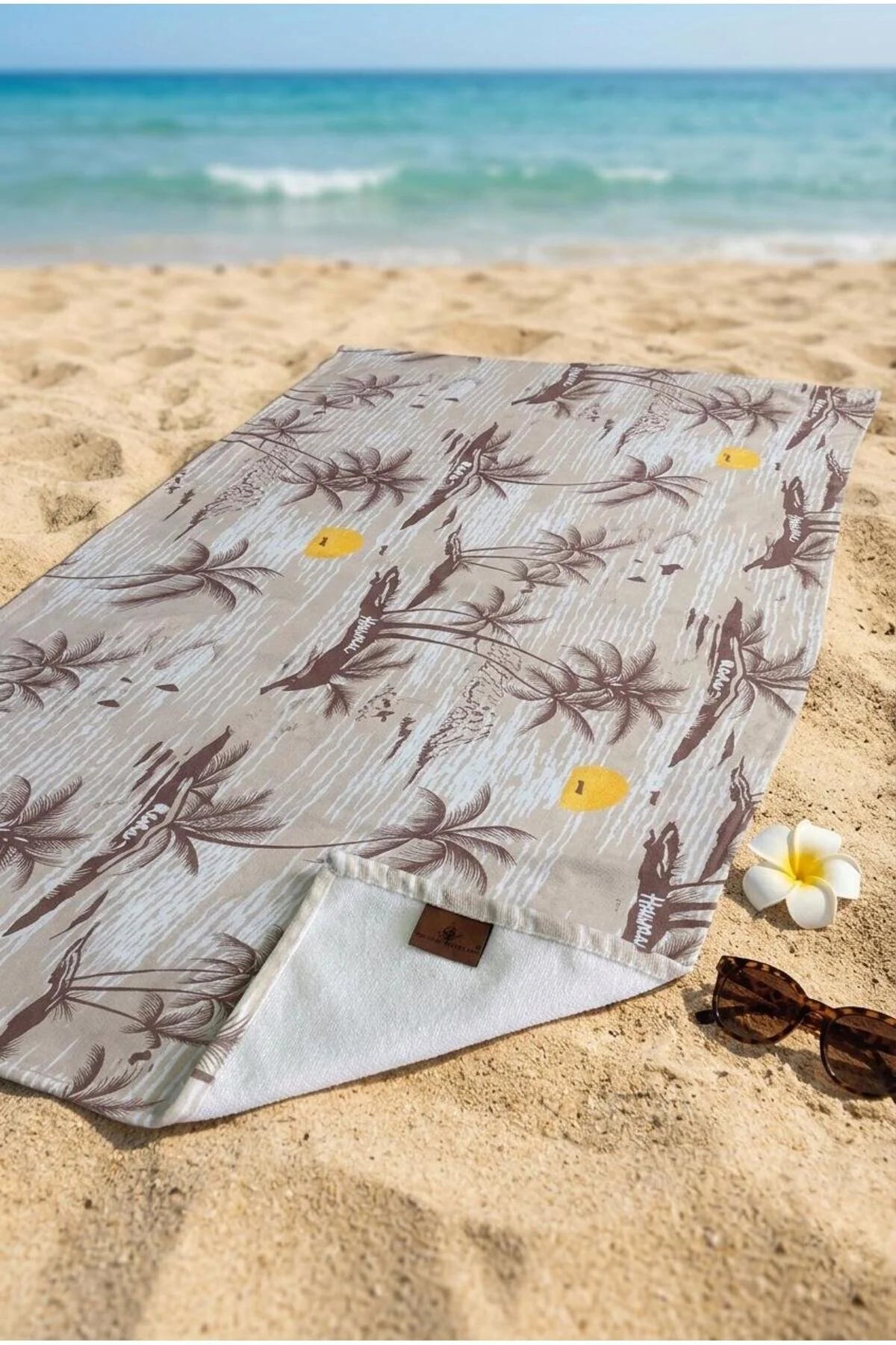 Retro Island Bej Plaj Havlusu 70 x 150 cm