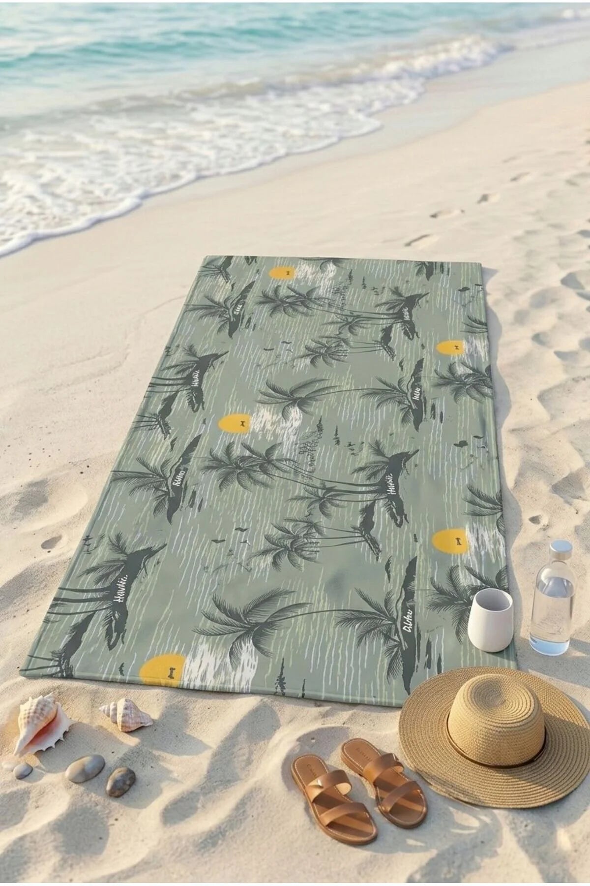 Retro Island Yeşil Plaj Havlusu 70 x 150 cm