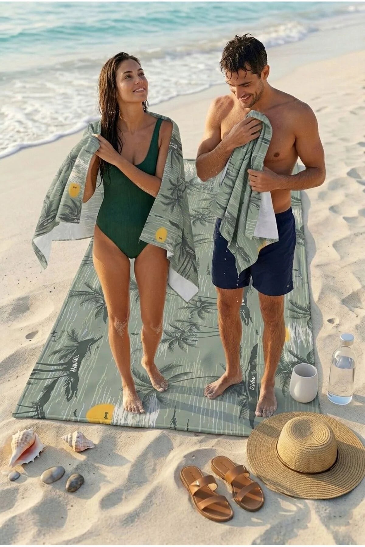 Retro Island Yeşil Plaj Havlusu 70 x 150 cm