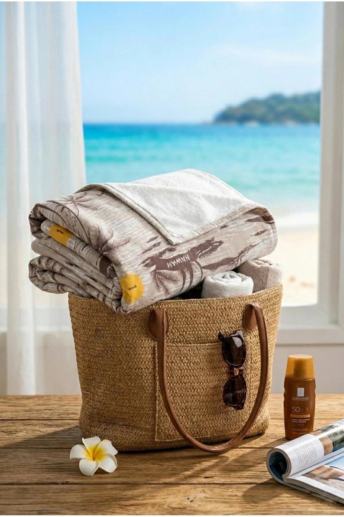 Retro Island Bej Plaj Havlusu 70 x 150 cm