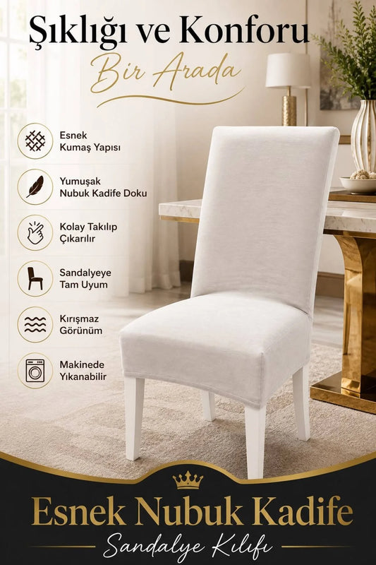 Taş Nubuk Kadife Ultra Soft Yumuşak Esnek Sandalye Kılıfı - Yüksek Sırtlı Sandalye Uyumlu - Tam Koruma