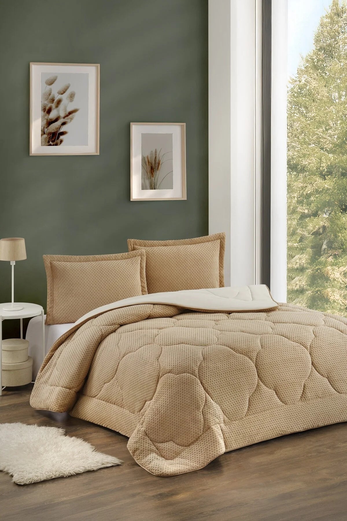Bej Ultra Soft Çift Kişilik Yorgan Yastık Kılıflı
