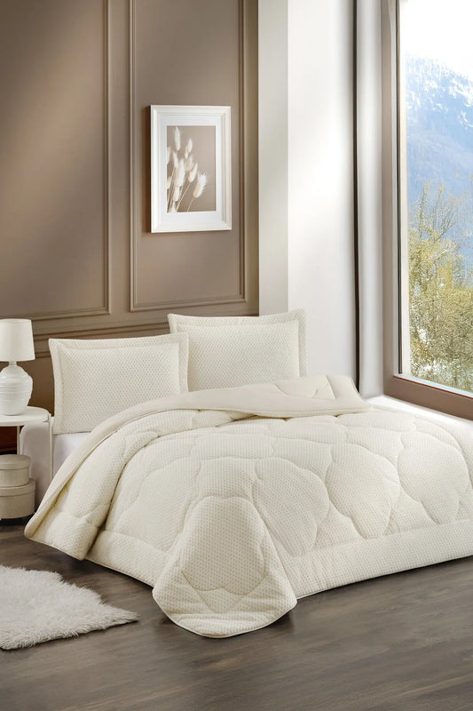Ekru Ultra Soft Çift Kişilik Yorgan Yastık Kılıflı