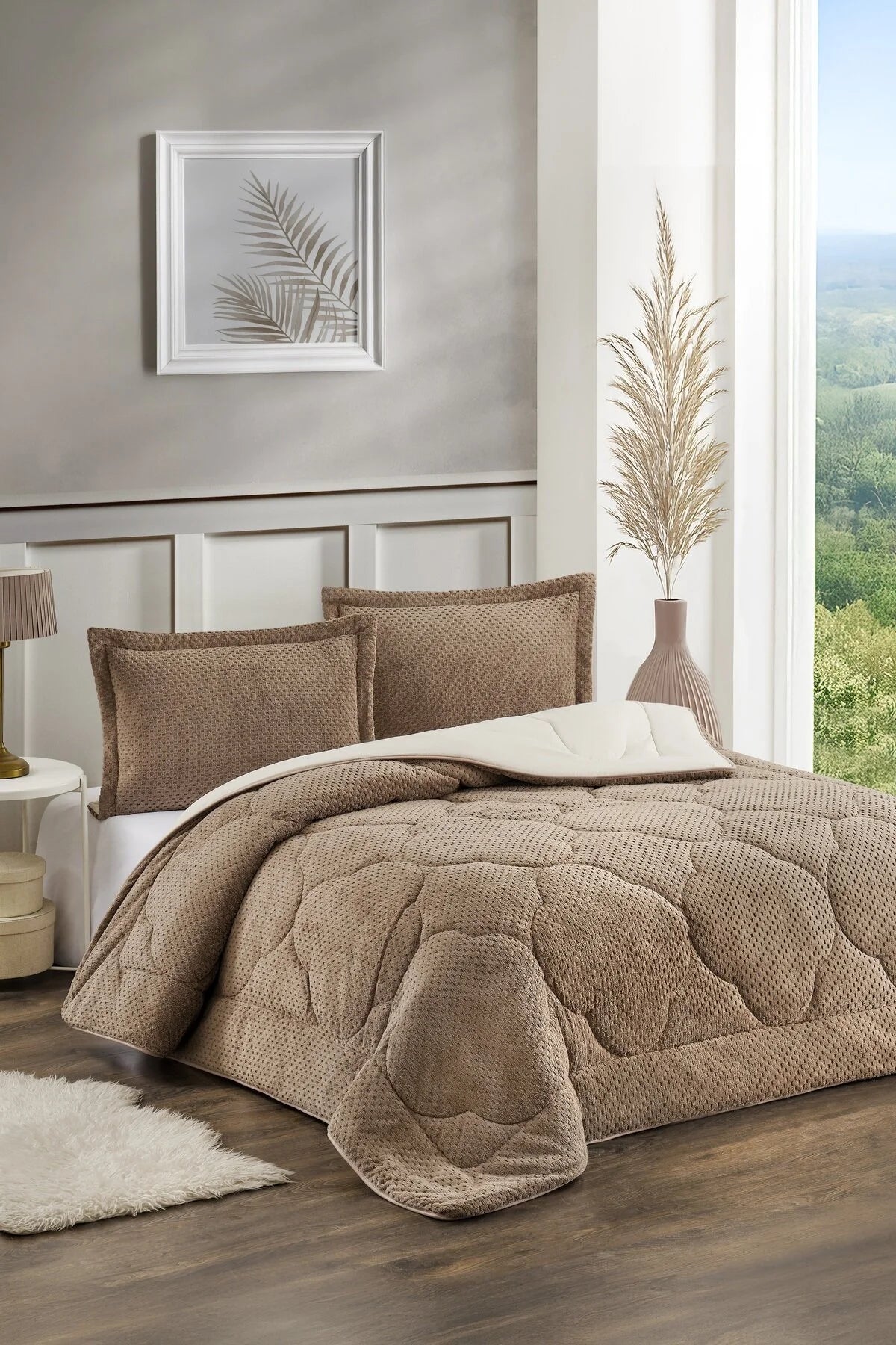 Kahverengi Ultra Soft Çift Kişilik Yorgan Yastık Kılıflı