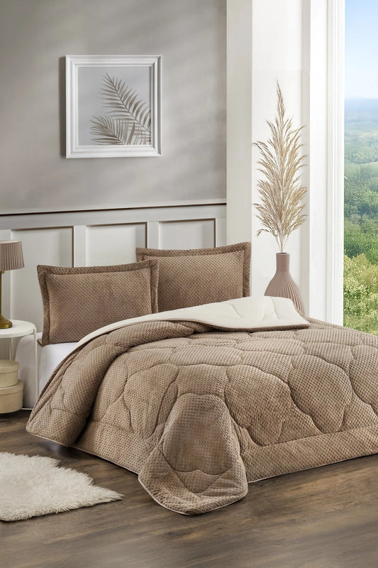 Kahverengi Ultra Soft Çift Kişilik Yorgan Yastık Kılıflı